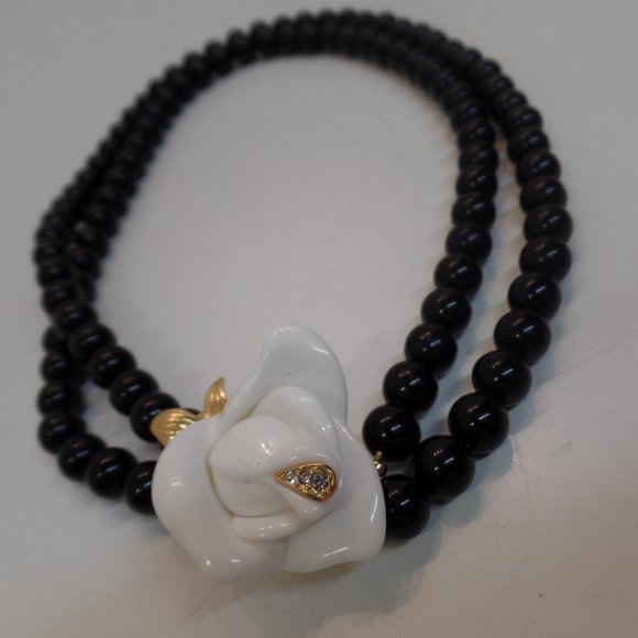 Kenneth J. Lane KJL for Avon Black Beaded Multi Strand Necklace Rose Bling 14" - Picture 16 of 16